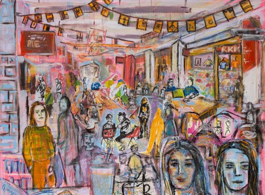 Painting of the Ty Pawb Food court by Menai Rowlands and Ffion Protchard.